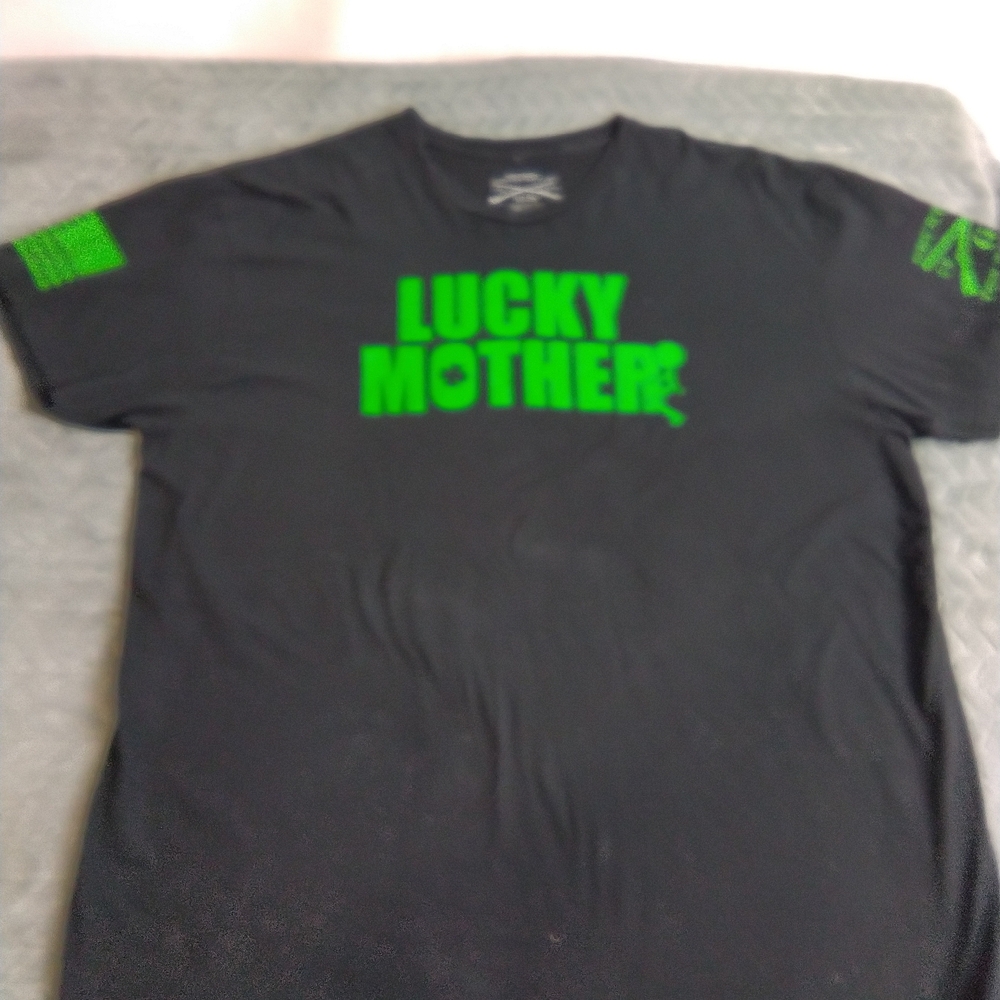 Grunt Style Black T-Shirt with Bright Green "LUCKY MOTHER" Graphic